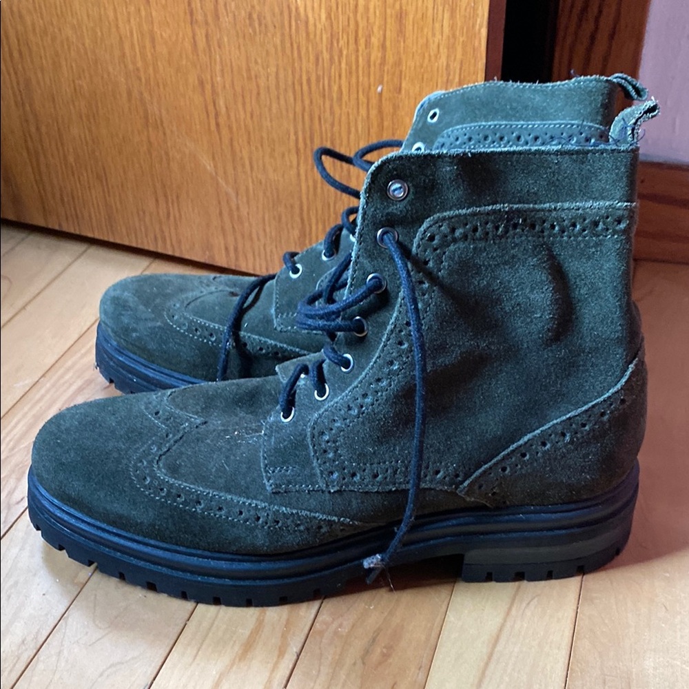 Express Green Suede Lace-Up Boots